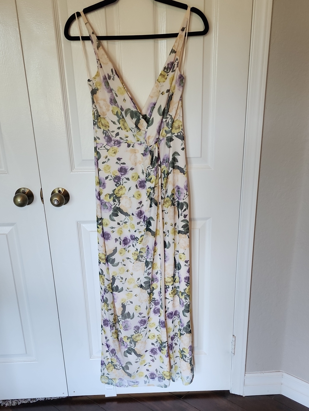 Abercrombie & Fitch Cream Floral Wrap Maxi Dress with Purple & Yellow Blooms NWT